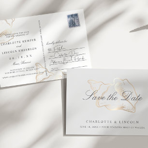 Elegant Golden Conch Wedding Save the Date Announcement Postcard