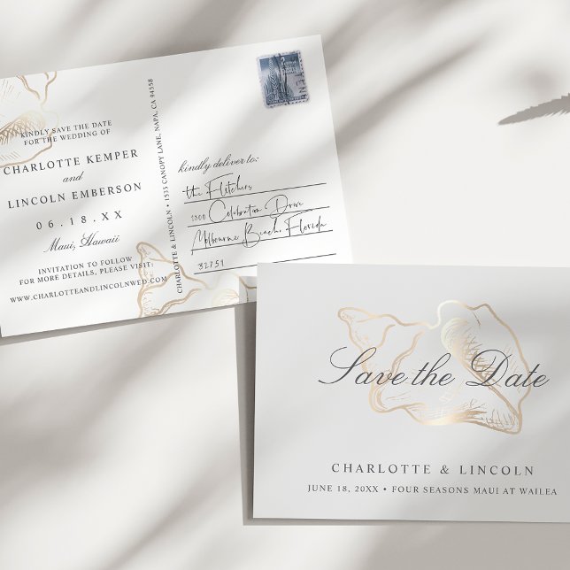 Elegant Golden Conch Wedding Save the Date Announcement Postcard (Creator Uploaded)