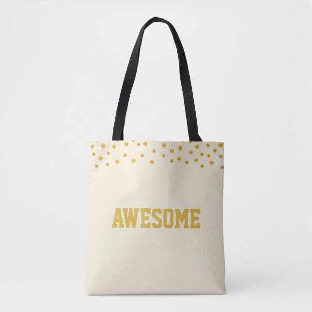 Elegant Golden Confetti on Beige Tote Bag (Front)