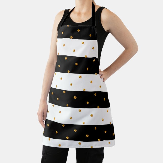 Elegant Golden Confetti on Black and White Striped Apron (Insitu)