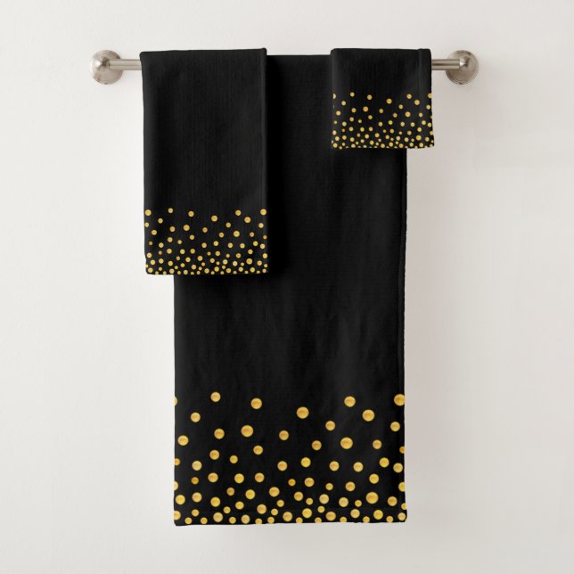 Elegant Golden Confetti on Black Bath Towel Set (Insitu)