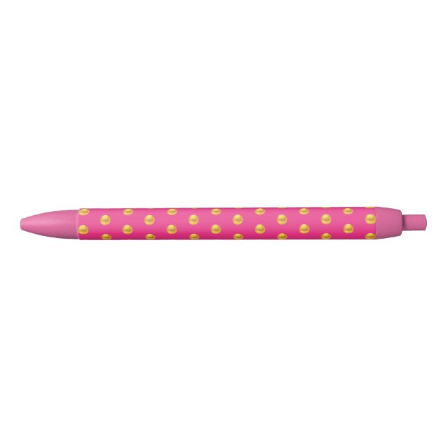 Elegant Golden Confetti Pattern on Pink Black Ink Pen (Front)