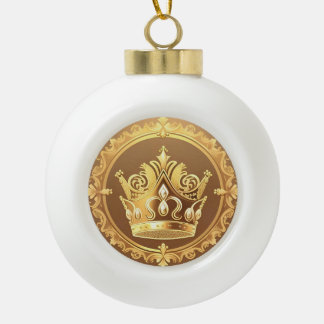 Elegant Golden Crown Ceramic Ball Christmas Ornament