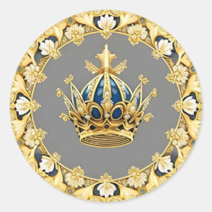 Elegant Golden Crown Classic Round Sticker