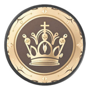 Elegant Golden Crown Hockey Puck
