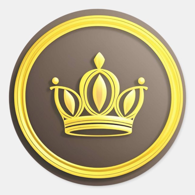 Elegant Golden Crown 👑 Luxury Royal Symbol Art 💛 Classic Round Sticker (Front)