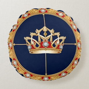 Elegant Golden Crown Ornament Round Cushion