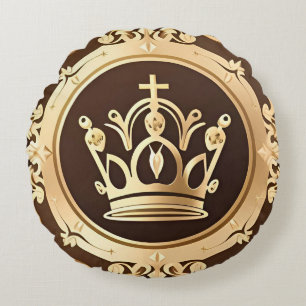 Elegant Golden Crown Round Cushion