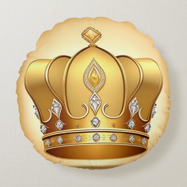 Elegant Golden Crown Round Cushion (Front)
