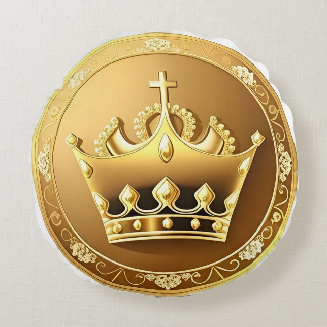 Elegant Golden Crown Round Cushion (Front)