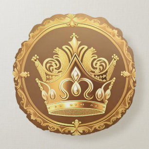 Elegant Golden Crown Round Cushion