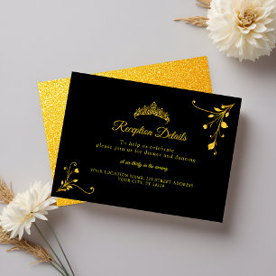 Elegant Golden Crown White and Gold Quinceañera Enclosure Card