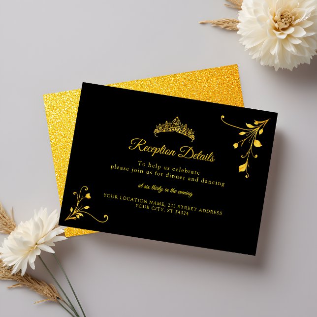 Elegant Golden Crown White and Gold Quinceañera Enclosure Card (Creator Uploaded)