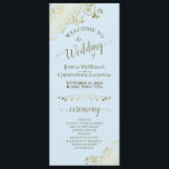 Elegant Golden Curls Powder Blue Wedding Program<br><div class="desc">This beautiful wedding program features an elegant design with gold text on a pale powder blue coloured background and lacy golden faux foil curls and swirls in the corners. The titles are written in fancy script calligraphy, and there is space for your ceremony and wedding party details, as well as...</div>