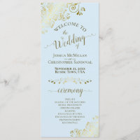 Elegant Golden Curls Powder Blue Wedding Program