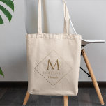 Elegant Golden Custom Monogram & Name Bridesmaid  Tote Bag<br><div class="desc">Customisable elegant tote bag design with gold colour and diamond shape outline with monogram,  "bridesmaid" script,  and personalised name. Perfect bridesmaid gift idea.</div>