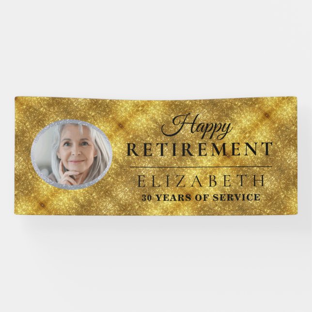 Elegant Golden Custom Photo Retirement Party Banne Banner (Horizontal)