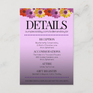 Elegant Golden Daisies with Purple Glitter Wedding Enclosure Card