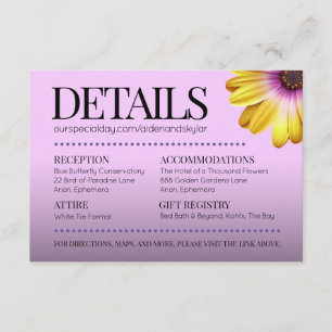 Elegant Golden Daisies with Purple Glitter Wedding Enclosure Card