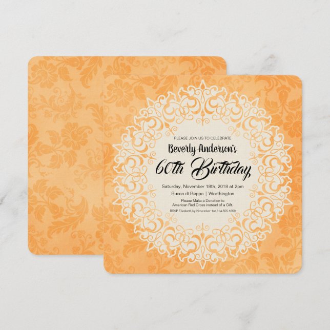 Elegant Golden Damask Style Birthday Party Invitation (Front/Back)