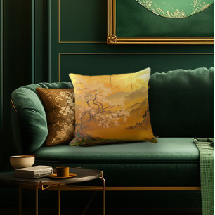 Elegant 'Golden Dawn' Ancient Asia Inspired  Cushion