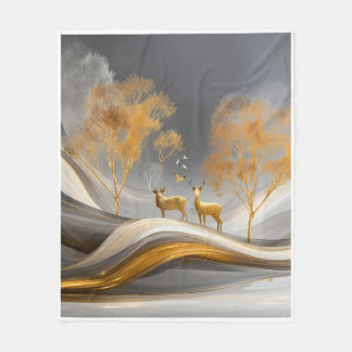 ✨Elegant Golden Deer Luxury Nature Artwork Fleece Blanket