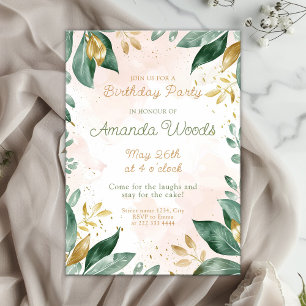 Elegant Golden design, Autumn Leaves Birthday Invitation