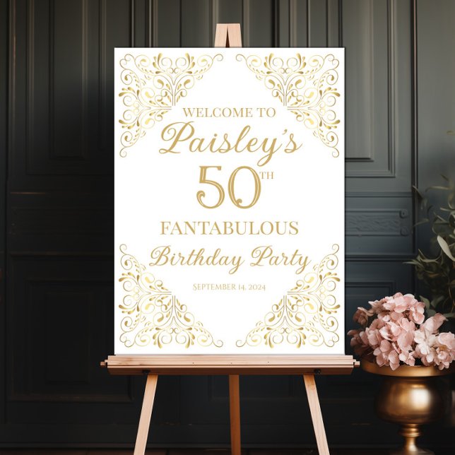 Elegant golden design birthday party welcome sign (Creator Uploaded)