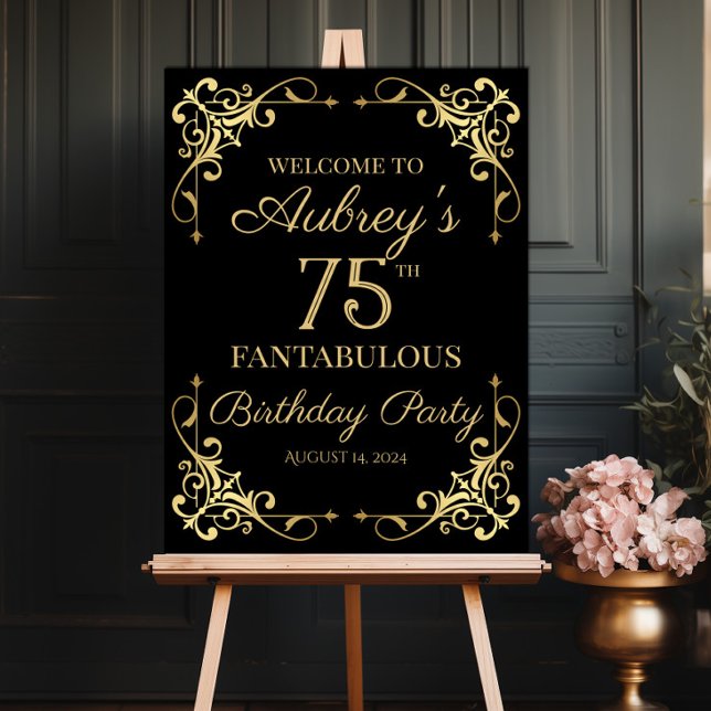 Elegant golden design birthday party welcome sign (Creator Uploaded)