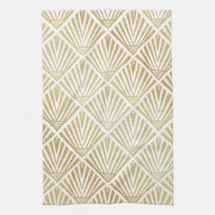Elegant golden diamond palm art deco design tea towel