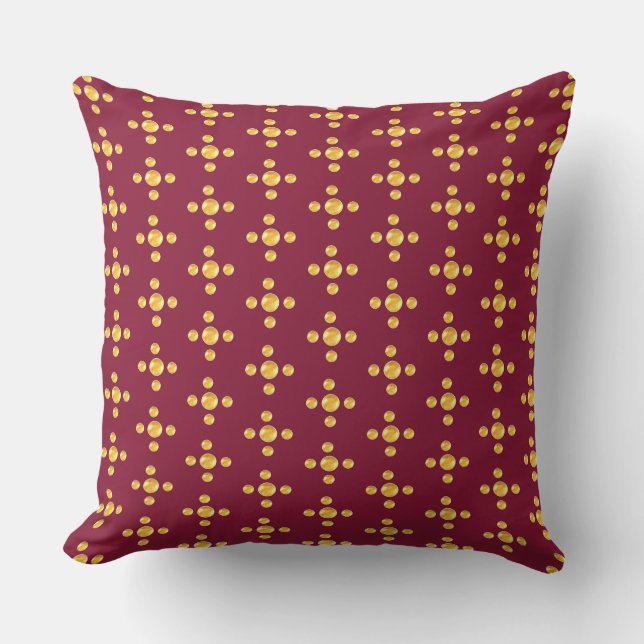 Elegant golden dots on burgundy red cushion (Front)