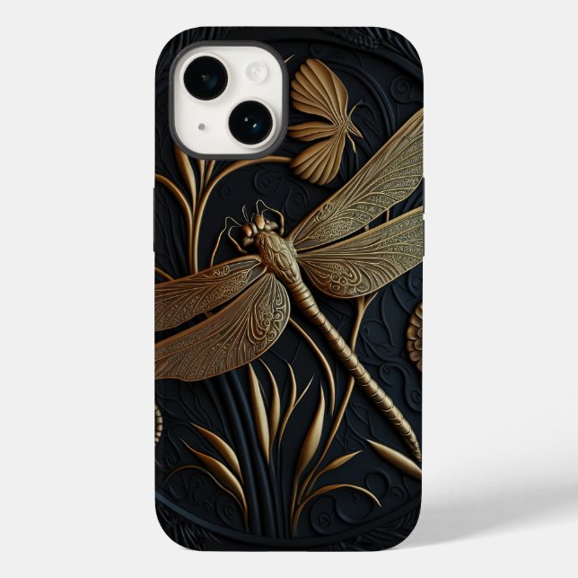 Elegant Golden Dragonfly in Bronze Filigree Case-Mate iPhone Case (Back)