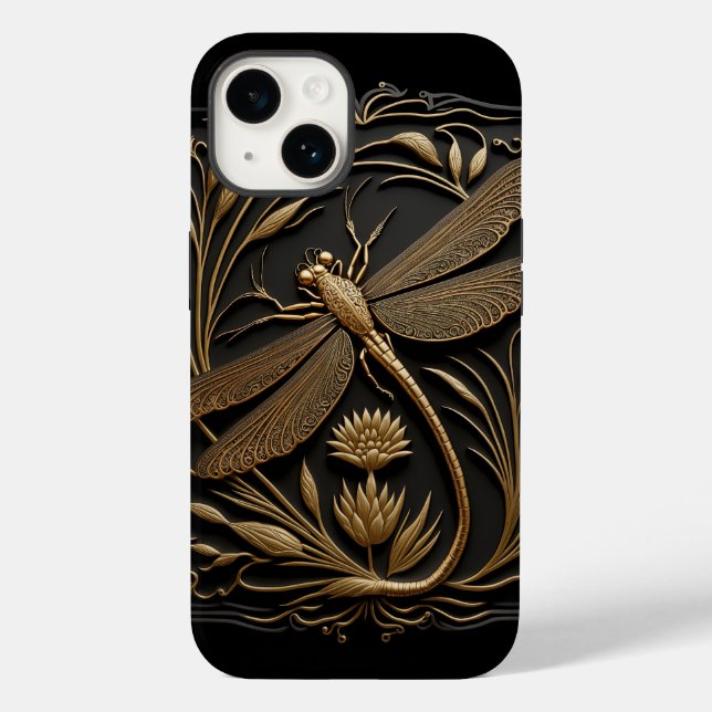 Elegant Golden Dragonfly in Bronze Filigree Case-Mate iPhone Case (Back)