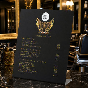 Elegant Golden Eagle Barber Shop Logo Price List Pedestal Sign