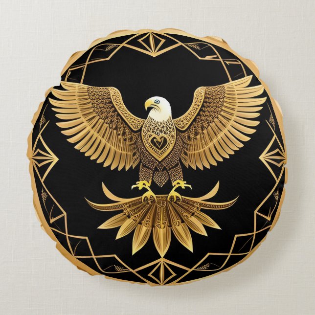 Elegant Golden Eagle Modern Luxury Inspired Home Round Cushion (Front)