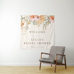 Elegant Golden Fall flowers Bridal Shower Welcome Tapestry