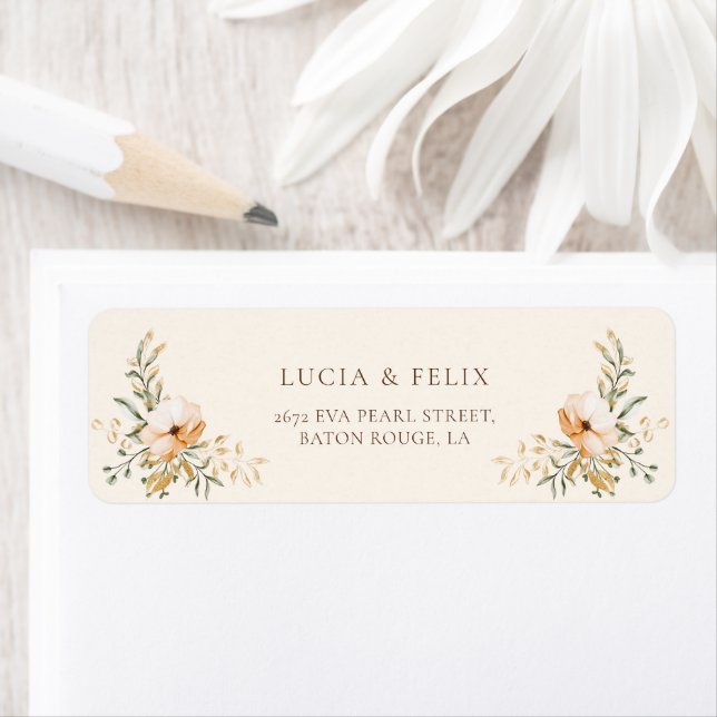Elegant Golden Fall flowers Return Address Label (Insitu)
