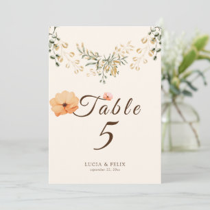 Elegant Golden Fall flowers Table Number Card