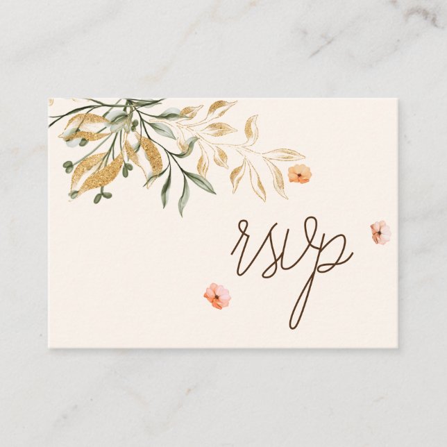 Elegant Golden Fall flowers Wedding QR Code RSVP Enclosure Card (Front)