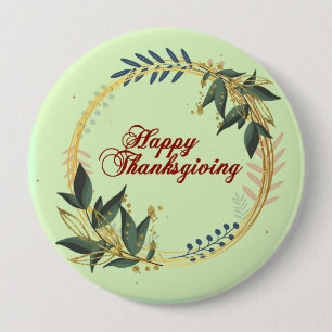ELEGANT GOLDEN FALL FOLIAGE WREATH THANKSGIVING BU 10 CM ROUND BADGE
