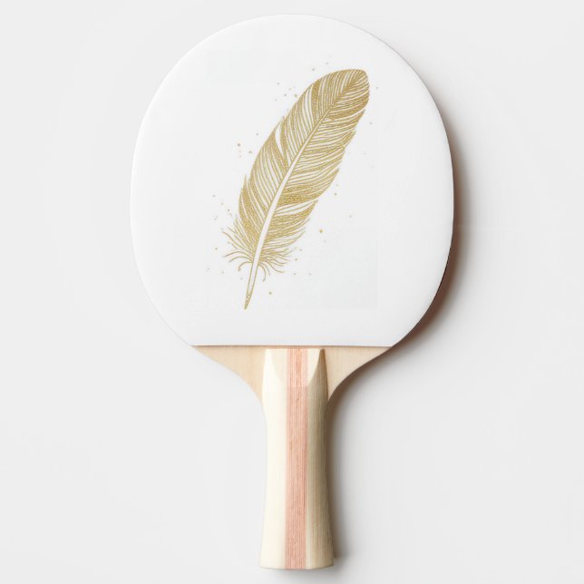 Elegant Golden Feather Line Art - Modern Aesthetic Ping Pong Paddle (Front)