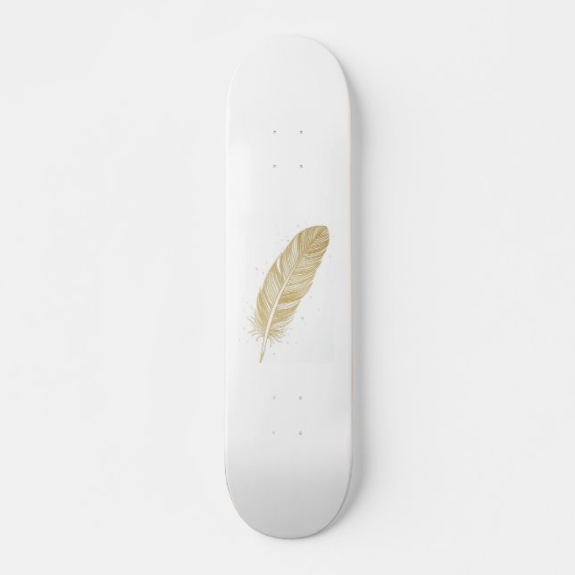 Elegant Golden Feather Line Art - Modern Aesthetic Skateboard (Front)
