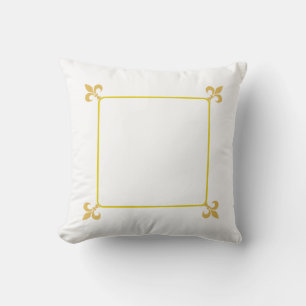 Elegant Golden Fleur de Lis Flowers on White Cushion