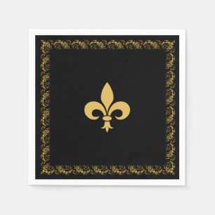 Elegant Golden Fleur-de-Lis  on Black  Napkin