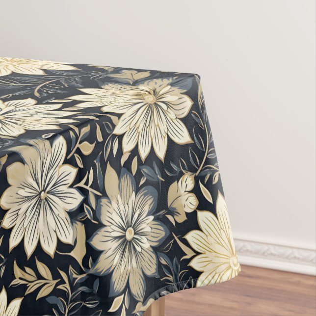 Elegant Golden Floral Harmony on a dark background Tablecloth (In Situ)
