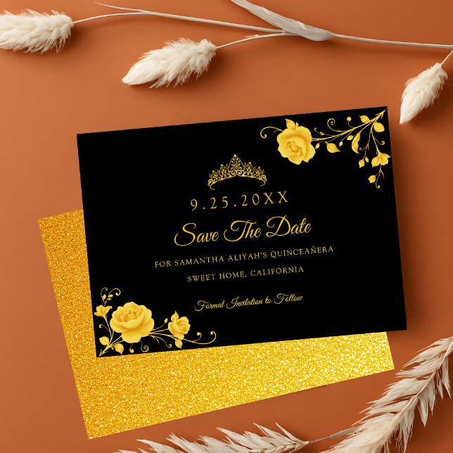 Elegant Golden Floral Minimalist Quinceañera Save The Date (Creator Uploaded)