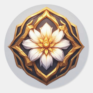 Elegant Golden Floral Ornament Classic Round Sticker