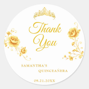 Elegant Golden Floral Quinceañera Thank You Classic Round Sticker