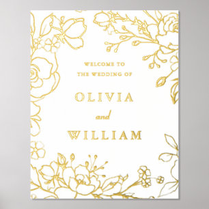 Elegant Golden Floral Wedding Ceremony Welcome Foil Prints