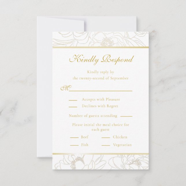 Elegant Golden Floral Wedding RSVP Card (Front)